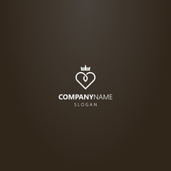 white logo on a black background. simple vector line art logo of the heart and crown above it