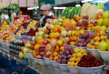 Fruit section of the famous Green Bazaar in Alamty, Kazakhstan