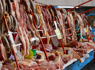 In the meat section of the famous Green Bazaar in Almaty, Kazachstan