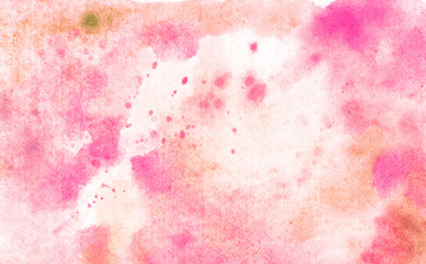 Beautiful abstract smudges of pink, cream and white colors in hand painted watercolor background spring summer design