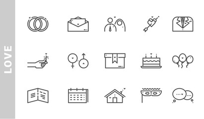 love icon set. Outline Style. each made in 64x64 pixel