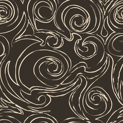 Seamless vector beige pattern of spirals of curls and bundles. Blank for decoration coffee color. Wrapping paper curtains or clothes.