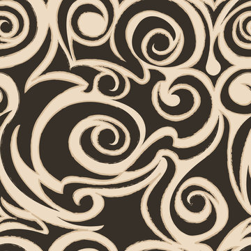 Seamless vector beige pattern of spirals of curls and bundles. Blank for decoration coffee color. Wrapping paper curtains or clothes.