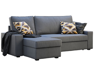 Modern dark gray fabric sofa with chaise lounge. 3d render