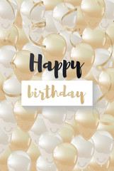 Happy Birthday celebration typography design for greeting card, poster or banner with realistic golden balloons and confetti. Vector illustration