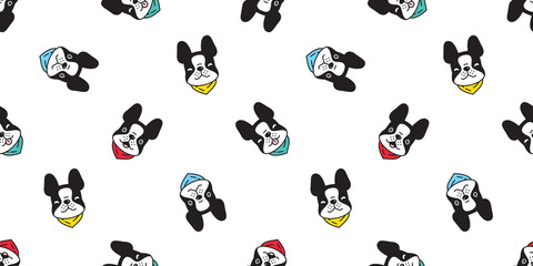 dog seamless pattern vector french bulldog collar cartoon scarf isolated christmas tile wallpaper repeat background illustration doodle design