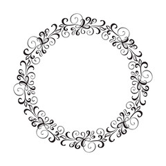 Round calligraphic vector wedding frame wreath with place for text. Isolated flourish vintage element for design. Perfect for holidays, Thanksgiving Day, Valentines Day, greeting card