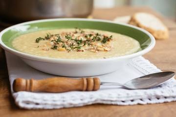 Apple Parsnip Soup with Thyme Walnut Garnish