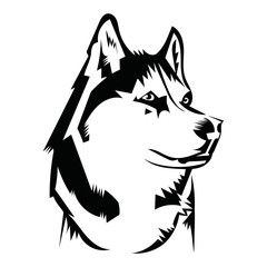 Husky logo. Portrait of a husky. Black and white dog head. Illustration of a pet. Tattoo. © Igor