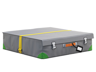 Gray kids storage box for toys. 3d render