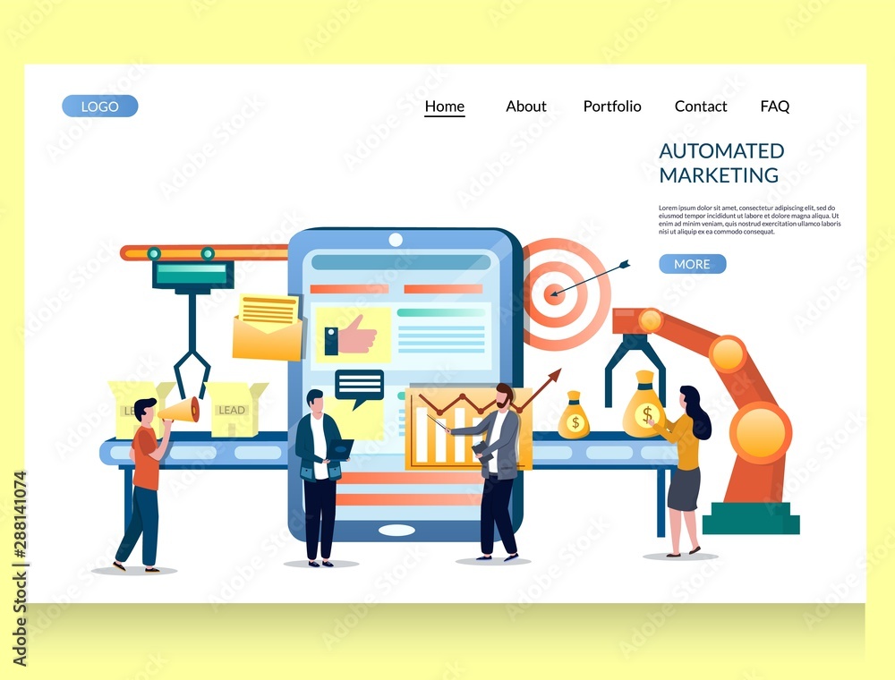 Aufkleber automated marketing vector website landing page design template