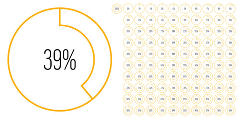 Set of circle percentage diagrams meters from 0 to 100 ready-to-use for web design, user interface UI or infographic - indicator with yellow