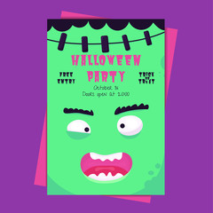Vector  Halloween party invitations or greeting cards with handwritten calligraphy and traditional symbols and Frankenstein