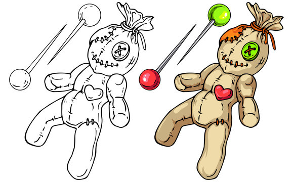 Voodoo Doll with pins set for your Halloween designs. Line art and colored versions