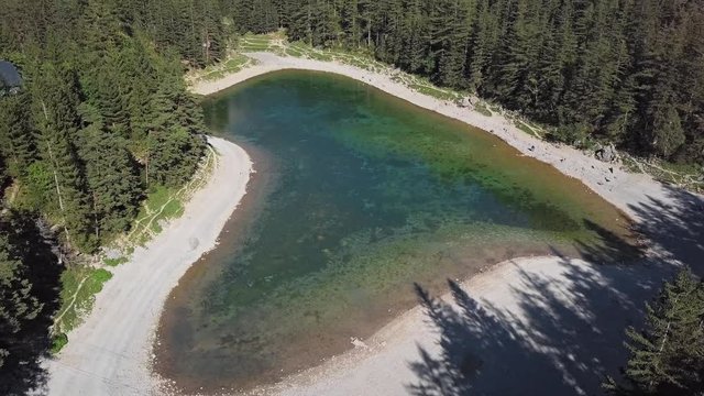 Flight over of Gruner See (Green Lake) in Styria, Austria.