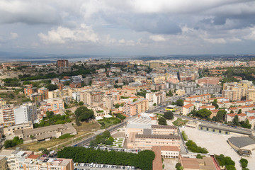 Fototapeta na wymiar Drone View of an Italian City showing up the downtown . 