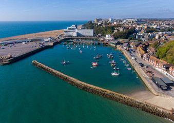 Fototapeta na wymiar Aerial View of Folkestone Harbour, Kent taken by UAV, drone, on a sunny winters day.