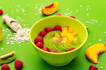Oatmeal bowl with fresh berries and fruits