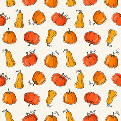 Seamless vector pattern with orange pumpkins.