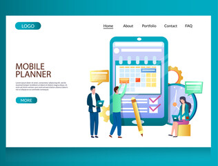 Mobile planner vector website landing page design template