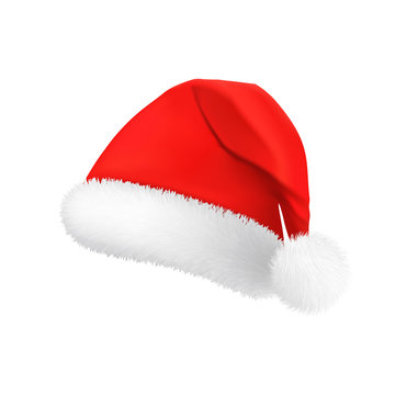 Santa Claus red hat, detail of a New Year's costume, Christmas decoration. Vector
