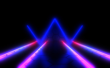 Fototapeta na wymiar abstract architecture tunnel with neon light. 3d illustration
