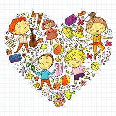 Painted by hand style pattern on the theme of childhood. Vector illustration for children design.