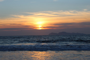 Fototapeta premium Sunset in Samil Beach, near Vigo city in Spain