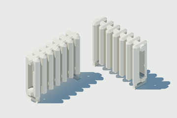 Vector isometric cast iron radiator. Low poly illustration.