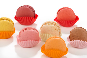 Colorful French Macaroons Over White   