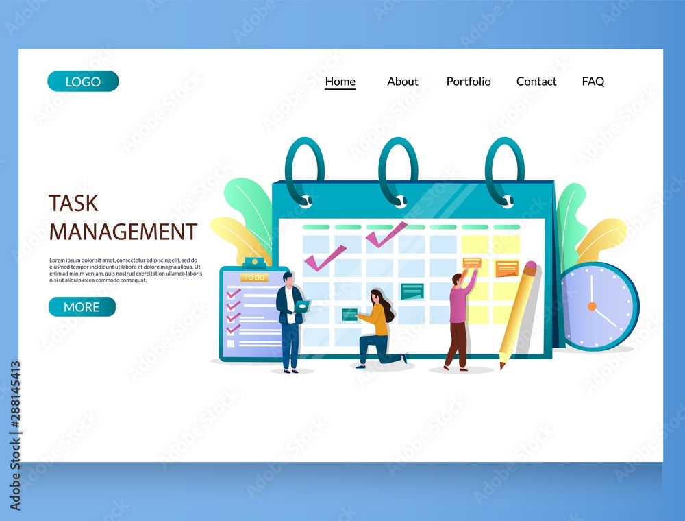 Aufkleber task management vector website landing page design template
