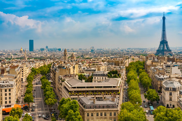 Lovely panoramic aerial view of the Paris cityscape with the famous and iconic Eiffel Tower, the...