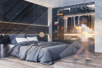 Woman walking in bedroom with wardrobe