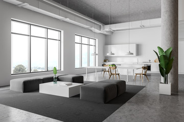 White kitchen and living room corner