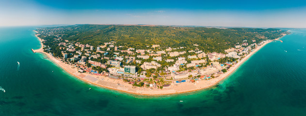 Panoramic view on Varna beach on Black sea in Bulgaria. 2019 - obrazy, fototapety, plakaty