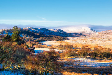 Snow on the hills in Strath Brora