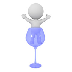 3D Character standing inside wine glass