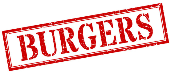 burgers stamp. burgers square grunge sign. burgers