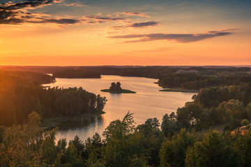 Sunset over the Jedzelewo lake in Stare Juchy, Masuria, Poland