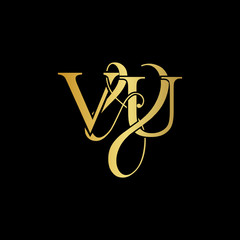 Initial letter V & U VU luxury art vector mark logo, gold color on black background. © ZafieraStudio