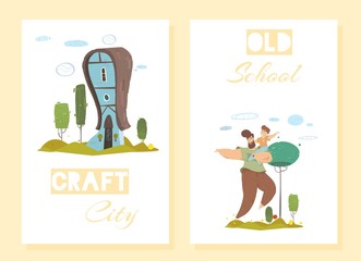 Craft City and Old School Lettering Flat Cards Set
