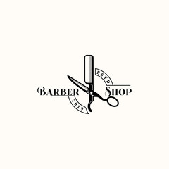 Barber shop vintage design logo template