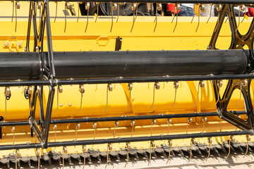 Working parts of new agricultural Harvester machine. Combine harvester agriculture machine