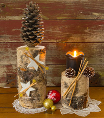 Weihnachten Tannenzapfen Kerze Licht Dekoration kerze, weihnachten, dekoration, urlaub,...