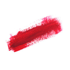 Hand drawn abstract red brush paint texture design acrylic stroke isolated on  white background for your design. Element can be used like backdrop for text, makeup, sample, lipstick