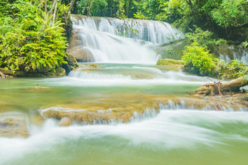 Huai Mae Khamin Waterfalls in Tropical Rainforest at Kanchanaburi Province, Thailand