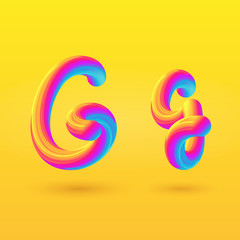 Fototapeta premium Letter G 3D vector. Liquid gradient shape on yellow background. Colorful hand drawn alphabet for branding, logo, a set of words. Festive typography, childrens alphabet, uppercase letters