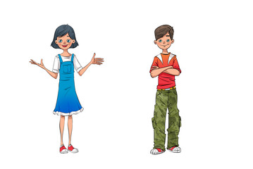 girl and boy standing in different postures