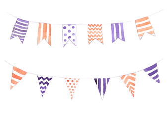 Halloween party bunting flags set. Watercolor hand painting illustration. Isolated on white background. clipping path.