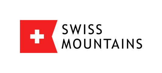 Logotype template for tours to swiss mountains, Vector lovable intelligible illustration with national flag of Switzerland isolated on white background.